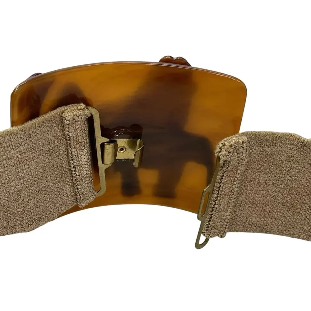 Vintage Statement Belt Buckle Animal Safari Plastic Rhinestone Eyes Stretchy